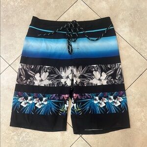 WAILOA Hawaiian Blue Floral Swim Board Shorts Size 30
